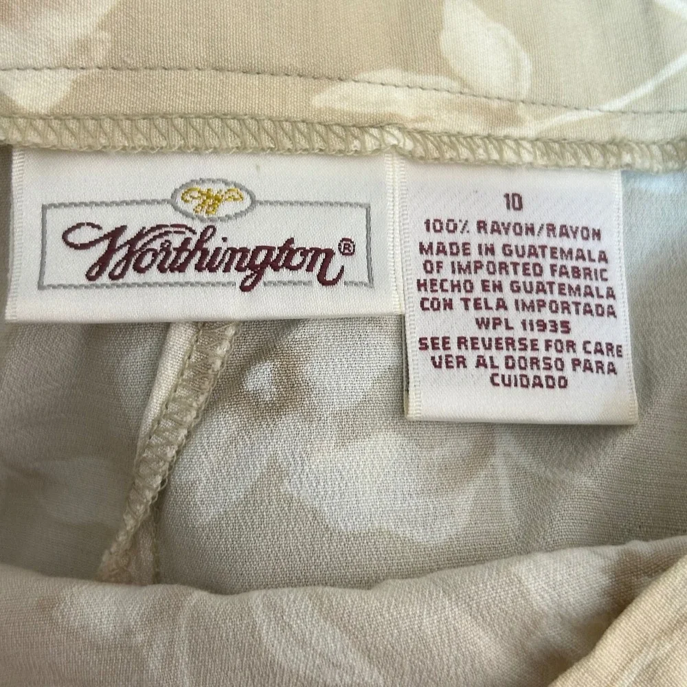 Worthington Midi Skirt‎ Womens 10 Tan Floral Rayon A-Line Cottagecore Vintage